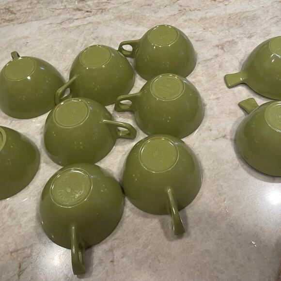 Melmac melamine coffee or tea set with cream and sugar  avocado green. Retro - Picture 10 of 12